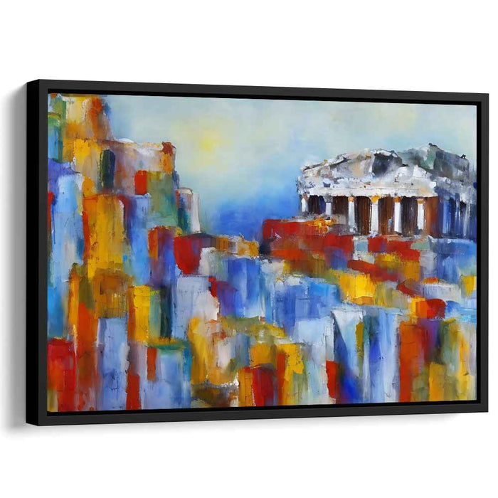 Whispers of Rainbow Citadel: Colorful Acropolis Abstract Canvas Art