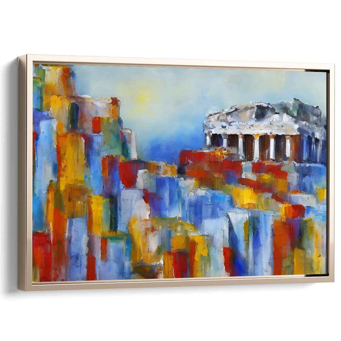 Whispers of Rainbow Citadel: Colorful Acropolis Abstract Canvas Art