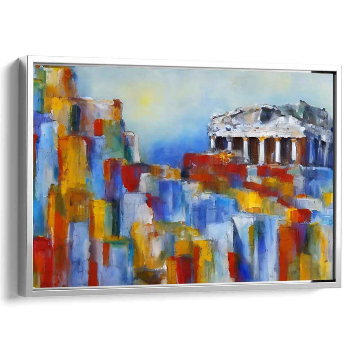 Whispers of Rainbow Citadel: Colorful Acropolis Abstract Canvas Art