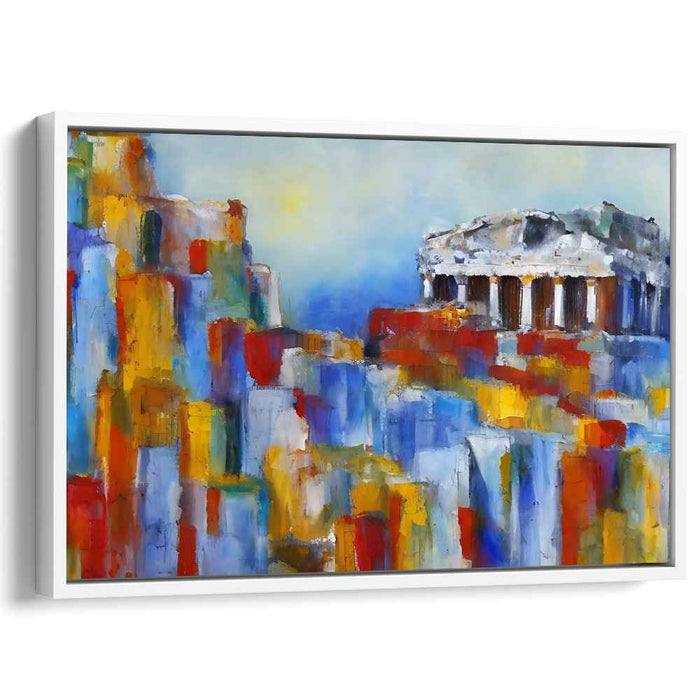 Whispers of Rainbow Citadel: Colorful Acropolis Abstract Canvas Art