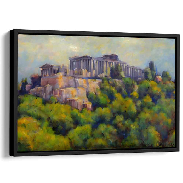 Mythical Terracotta Horizon: Impressionist Greek Temple Landscape Canvas Art