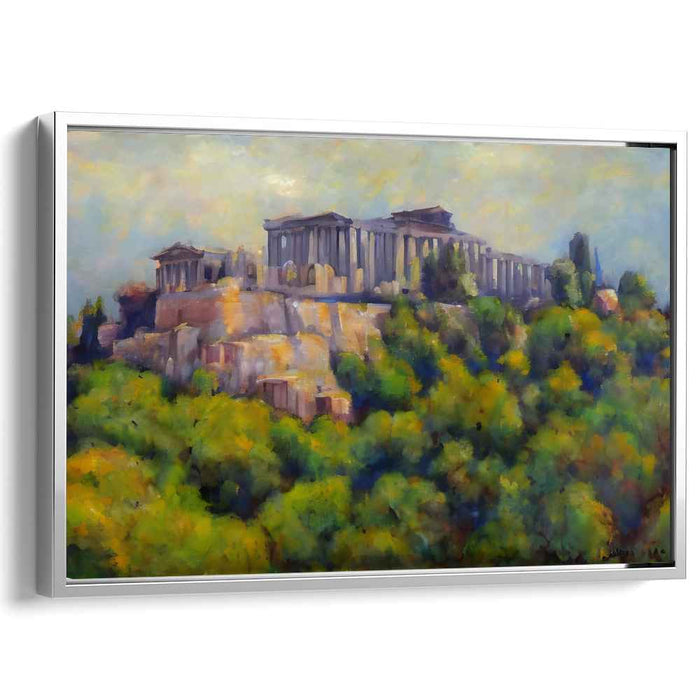 Mythical Terracotta Horizon: Impressionist Greek Temple Landscape Canvas Art