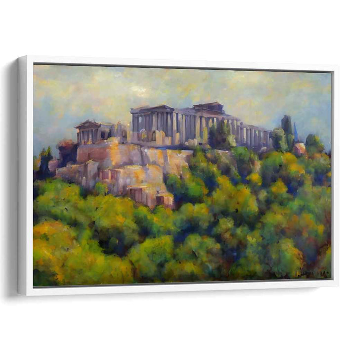 Mythical Terracotta Horizon: Impressionist Greek Temple Landscape Canvas Art