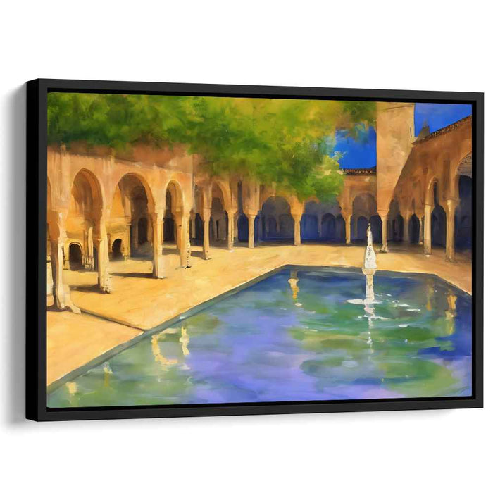 Whispers of the Fountain Courtyard: Majestic Courtyard and Fountain Canvas Art