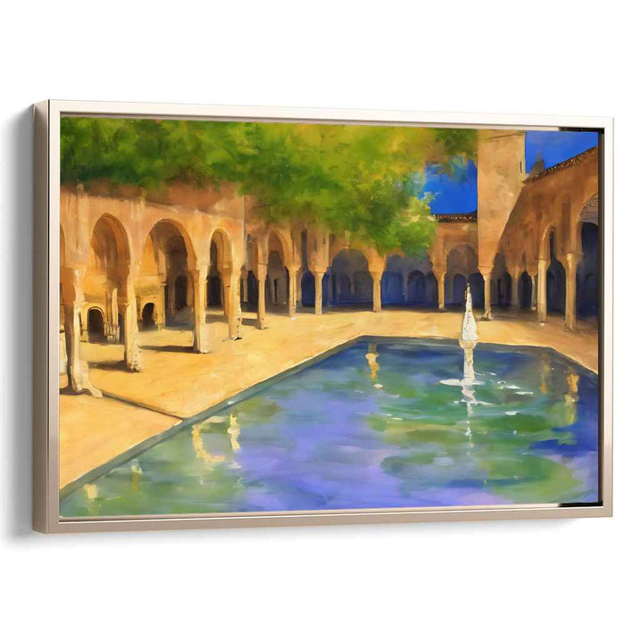 Whispers of the Fountain Courtyard: Majestic Courtyard and Fountain Canvas Art