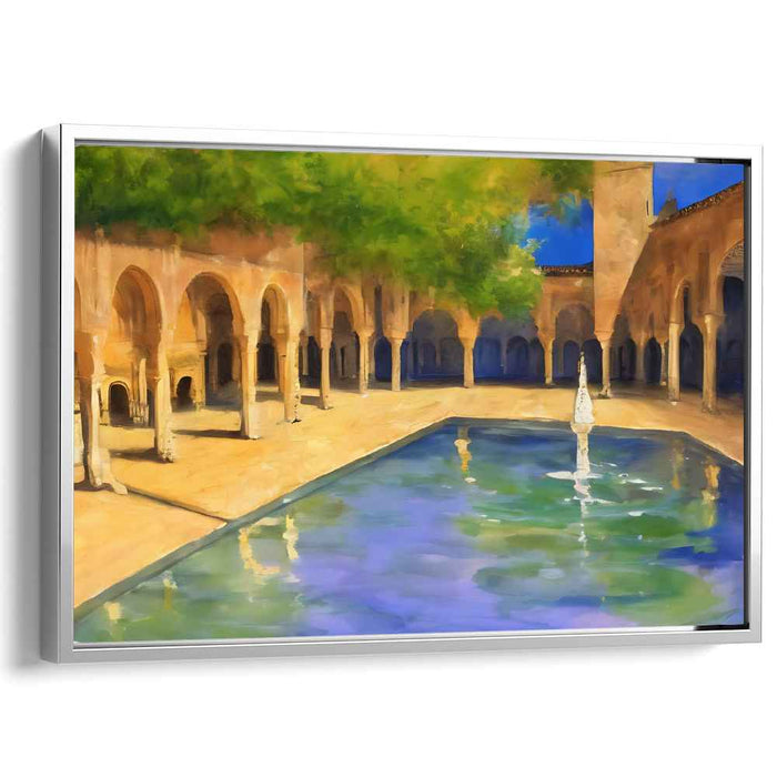 Whispers of the Fountain Courtyard: Majestic Courtyard and Fountain Canvas Art