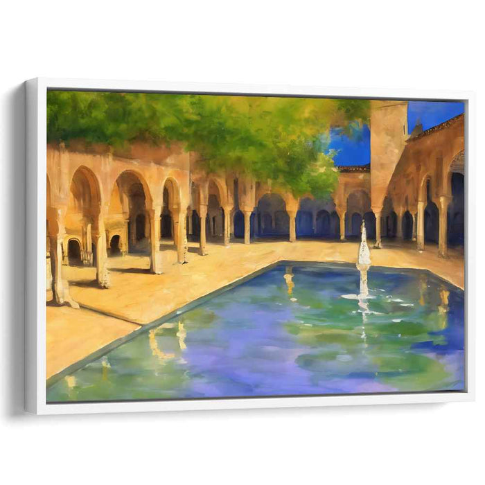 Whispers of the Fountain Courtyard: Majestic Courtyard and Fountain Canvas Art