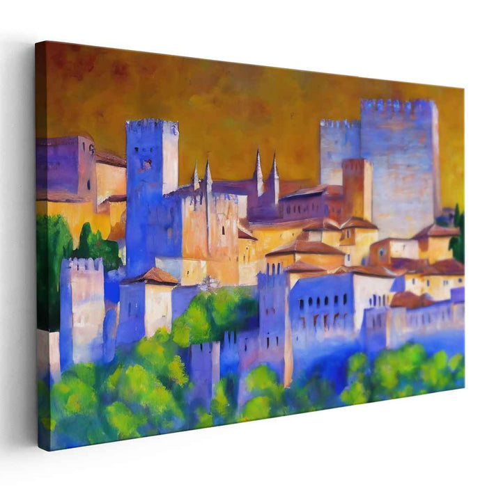 Golden Hour at the Medieval Castle: Vibrant Historical Landscape Canvas Art