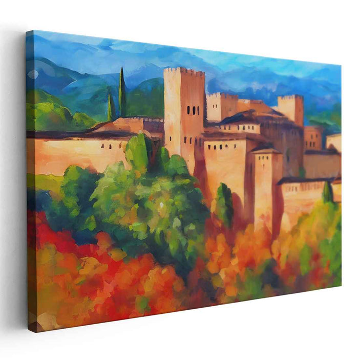 Historic Castle Amidst Autumn Splendor: Impressionist Landscape Canvas Art