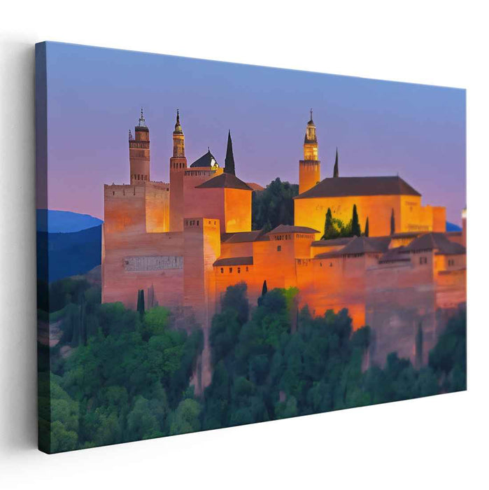 Golden Fortress at Sunset: A Majestic Architectural Canvas Art Print