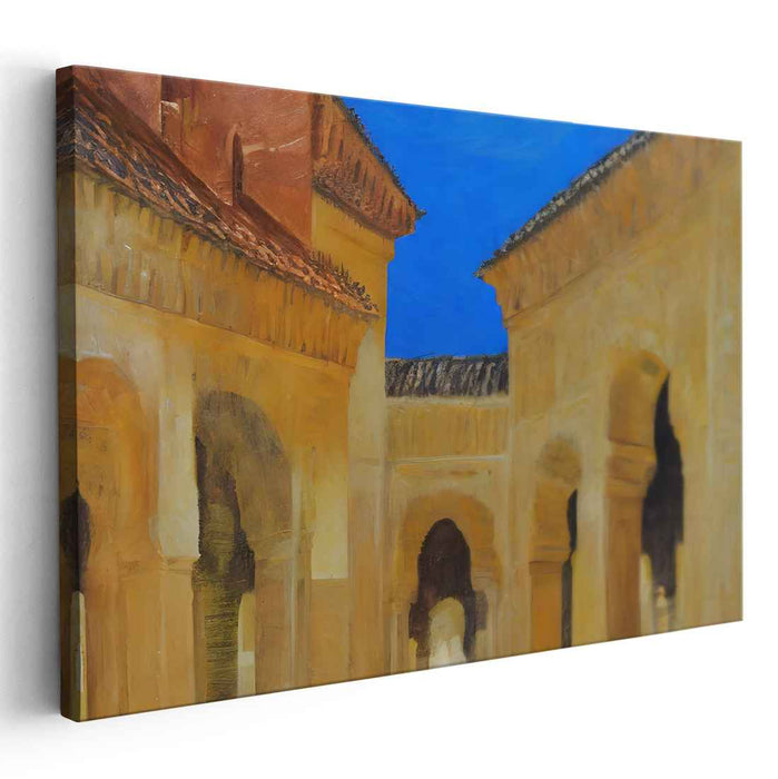 Ancient Echoes Aglow: Golden Hues of Ancient Architecture Canvas Art Print
