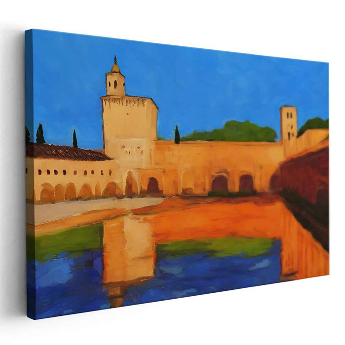 Marine Stronghold: Impressionist Waterfront Fortress Canvas Art