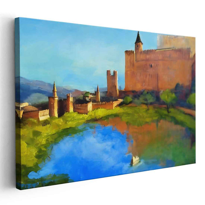 Whispers of the Turret: Romantic Castle Landscape Canvas Art Print