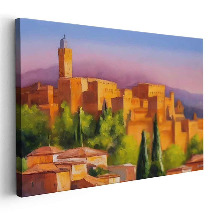 Tuscan Citadel Tranquility: A Tranquil Tuscan Castle Landscape Canvas Art