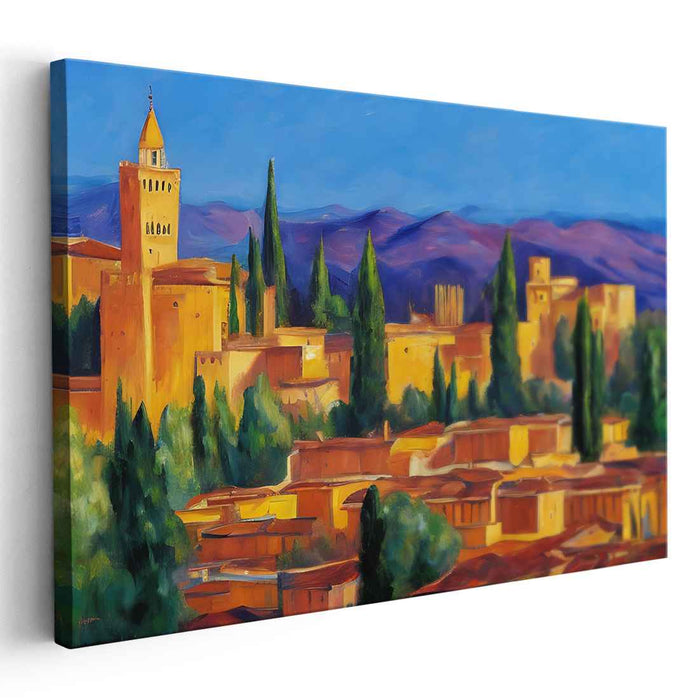 Golden Hour at Alhambra: Majestic Landscape Canvas Art Print