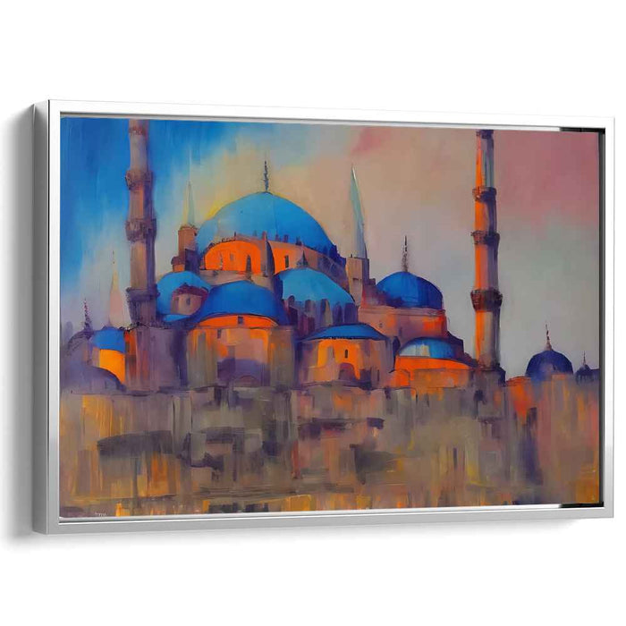 Azure Symmetry Serenade: Impressionist Blue Mosque Canvas Art Print