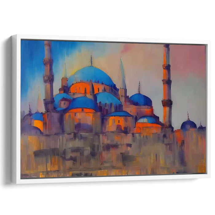 Azure Symmetry Serenade: Impressionist Blue Mosque Canvas Art Print