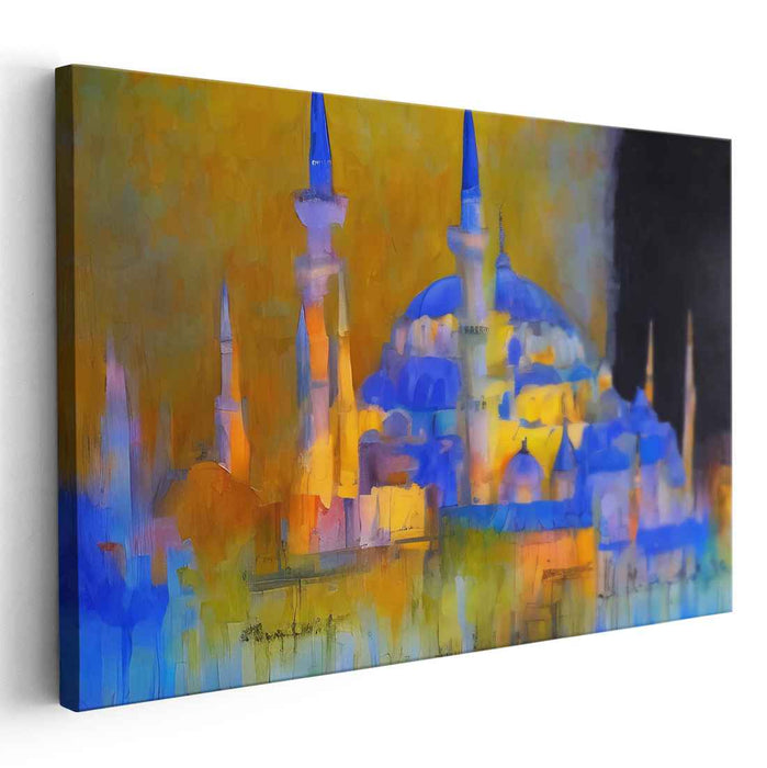 Ethereal Mosque Glow: Expressionist Mosque in Golden Light Canvas Art