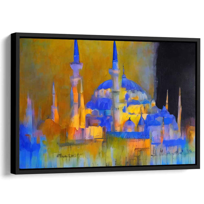 Ethereal Mosque Glow: Expressionist Mosque in Golden Light Canvas Art