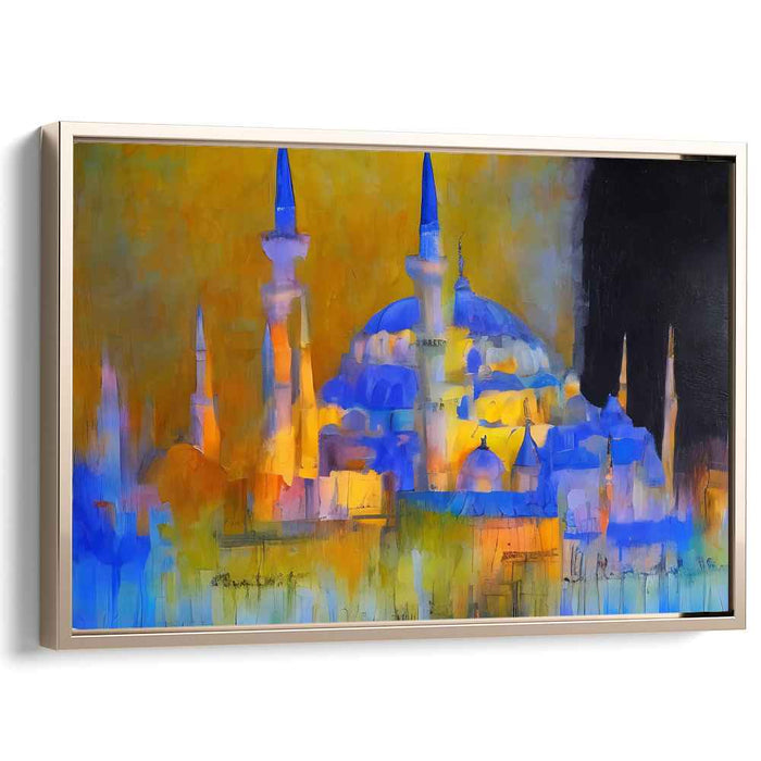 Ethereal Mosque Glow: Expressionist Mosque in Golden Light Canvas Art