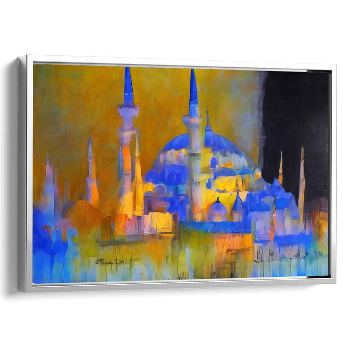 Ethereal Mosque Glow: Expressionist Mosque in Golden Light Canvas Art