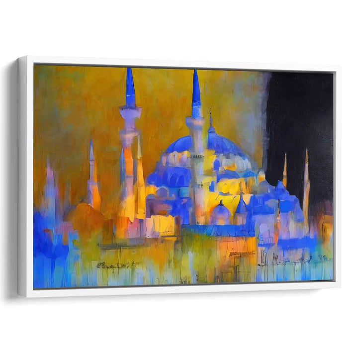 Ethereal Mosque Glow: Expressionist Mosque in Golden Light Canvas Art