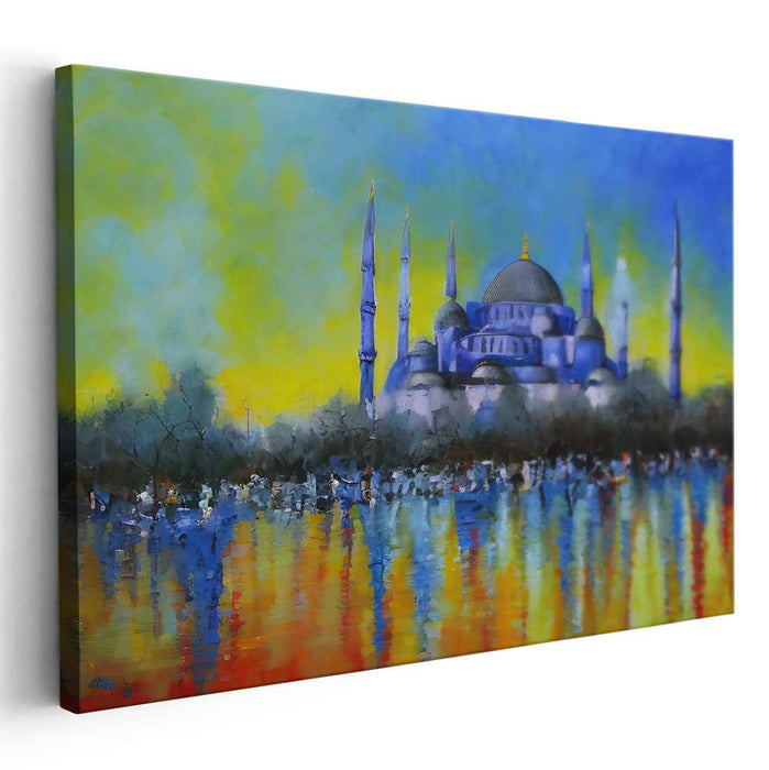 Turquoise Tranquility: Impressionist Blue Mosque at Sunset Canvas Art