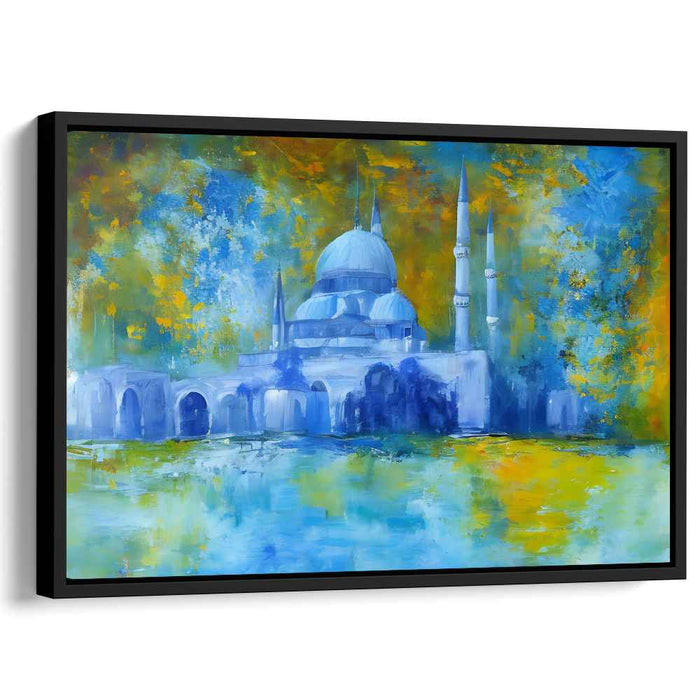 Tranquil Mosque Abstraction: Abstract Mosque in Tranquil Blues Canvas Art Print
