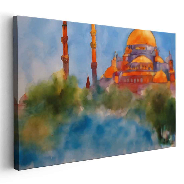 Sunset Serenade of the Minarets: Majestic Mosque at Sunset Canvas Art Print