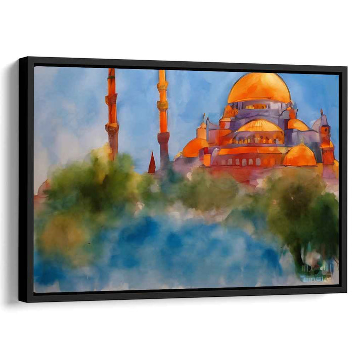 Sunset Serenade of the Minarets: Majestic Mosque at Sunset Canvas Art Print