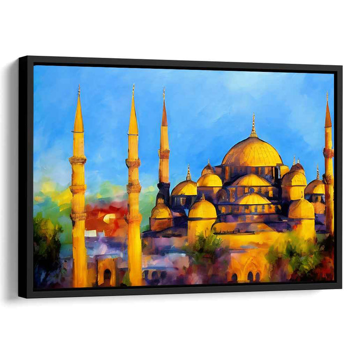 Ethereal Domes Aglow: Sunset Over Iconic Mosque Canvas Art Print