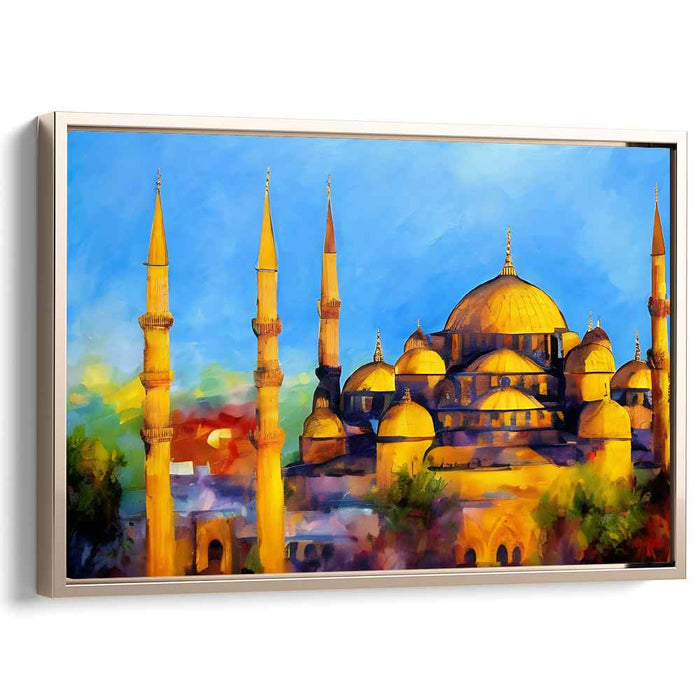 Ethereal Domes Aglow: Sunset Over Iconic Mosque Canvas Art Print