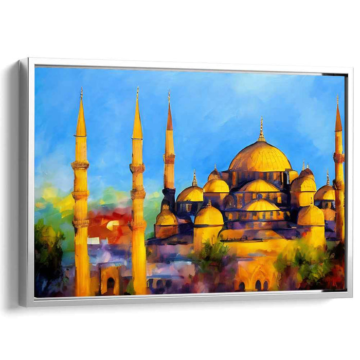 Ethereal Domes Aglow: Sunset Over Iconic Mosque Canvas Art Print