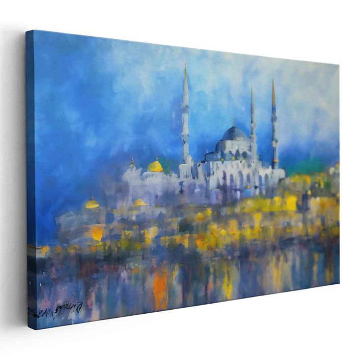 Mystical Reflections: Impressionist Blue Mosque Canvas Art Print