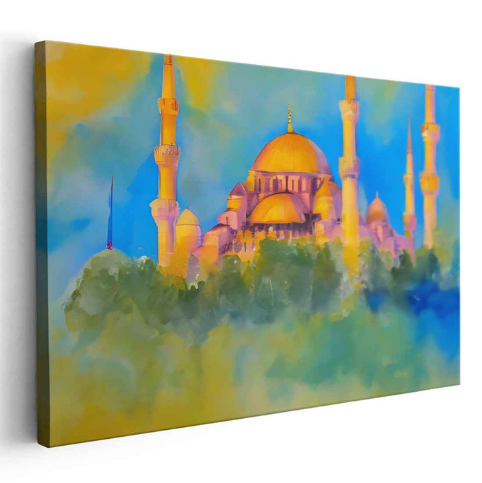 Mirrored Reflections: Impressionist Dreamlike Mosque Canvas Art Print