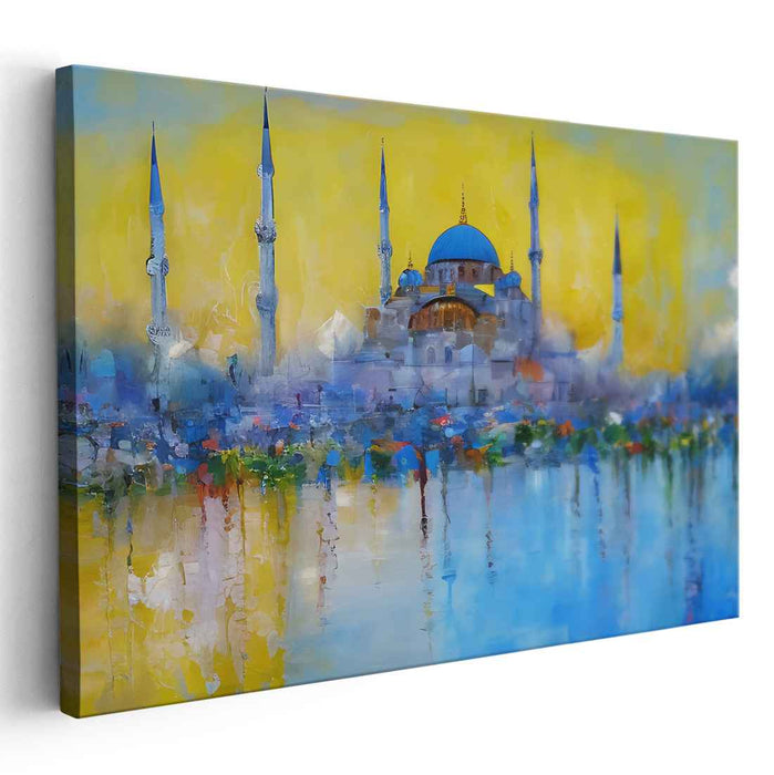 Dusk's Painted Prayer: Impressionist Mosque at Sunset Canvas Art