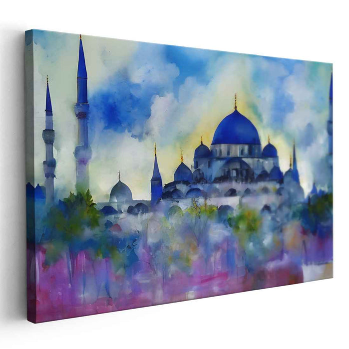 Whispers Of A Dreaming Mosque: Impressionist Mosque in Dreamlike Hues Canvas Art