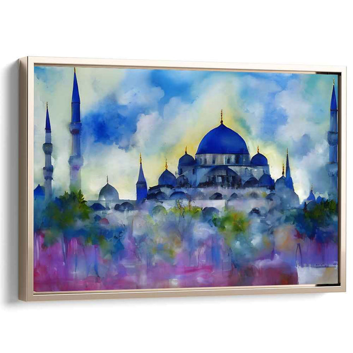 Whispers Of A Dreaming Mosque: Impressionist Mosque in Dreamlike Hues Canvas Art