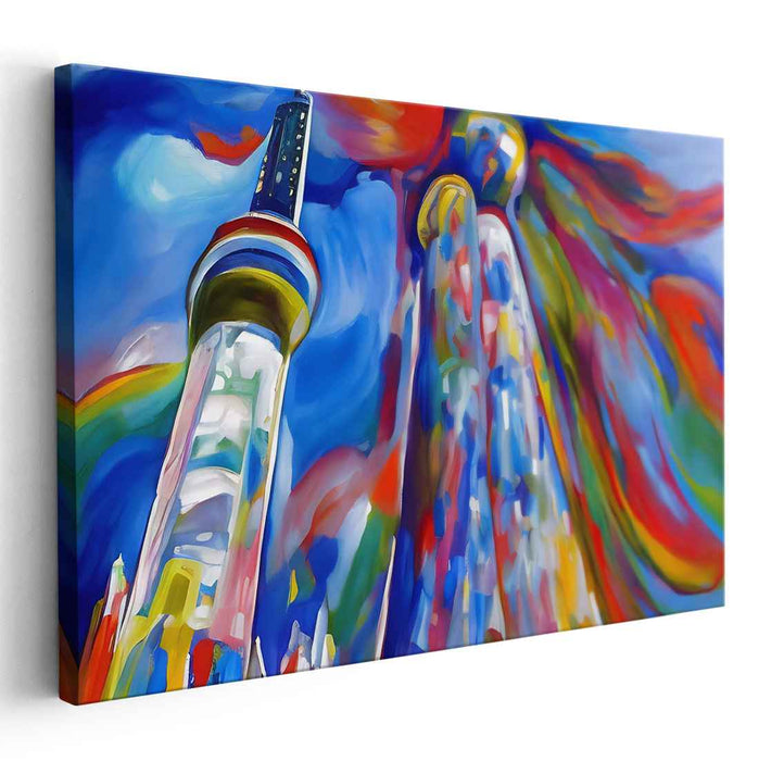 Urban Meltdown: Abstract Expressionist Colorful Skyline Canvas Art Print