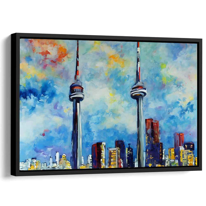 Urban Legends: Expressive Cityscape with Iconic Towers Canvas Art Print