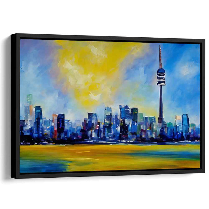 Color Symphony Among Skyscrapers: Impressionist Tower and Vibrant Skyline Canvas Art