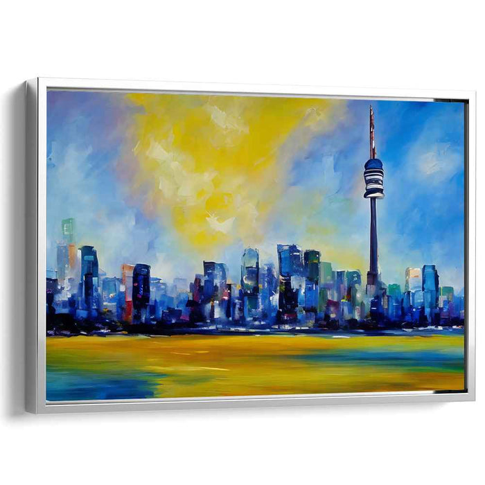 Color Symphony Among Skyscrapers: Impressionist Tower and Vibrant Skyline Canvas Art