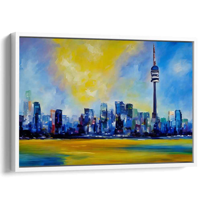 Color Symphony Among Skyscrapers: Impressionist Tower and Vibrant Skyline Canvas Art