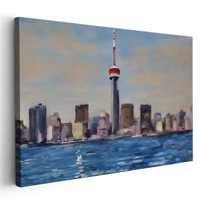 Serene Urban Vista: Tranquil Cityscape with Tower Canvas Art Print