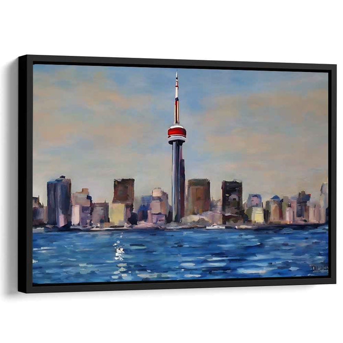 Serene Urban Vista: Tranquil Cityscape with Tower Canvas Art Print