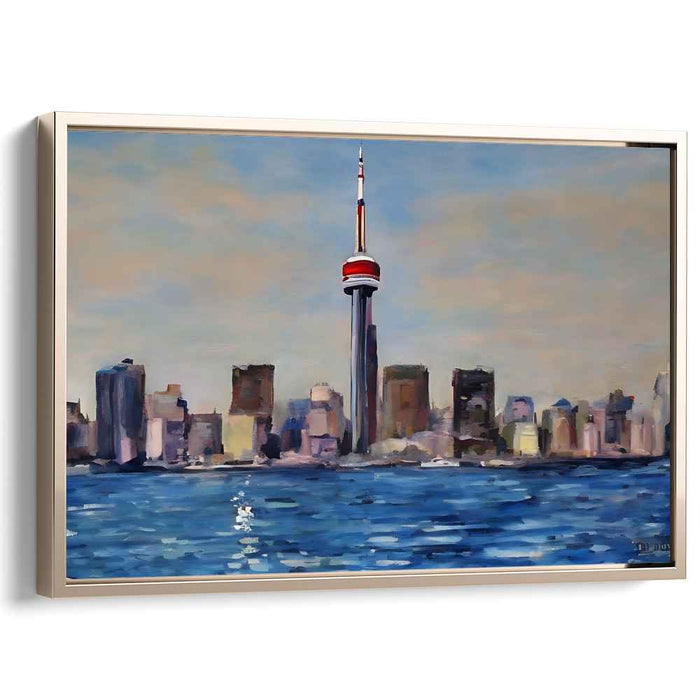 Serene Urban Vista: Tranquil Cityscape with Tower Canvas Art Print