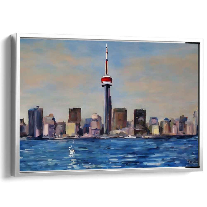 Serene Urban Vista: Tranquil Cityscape with Tower Canvas Art Print