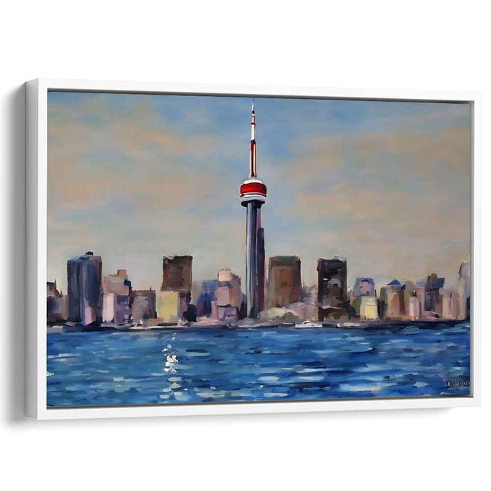 Serene Urban Vista: Tranquil Cityscape with Tower Canvas Art Print