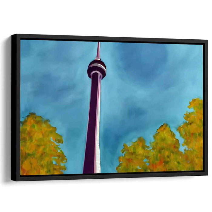 Majestic Tower in Magenta: Modern Expressionist Cityscape Canvas Art