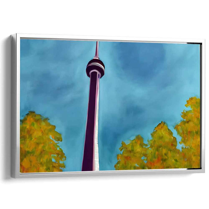 Majestic Tower in Magenta: Modern Expressionist Cityscape Canvas Art